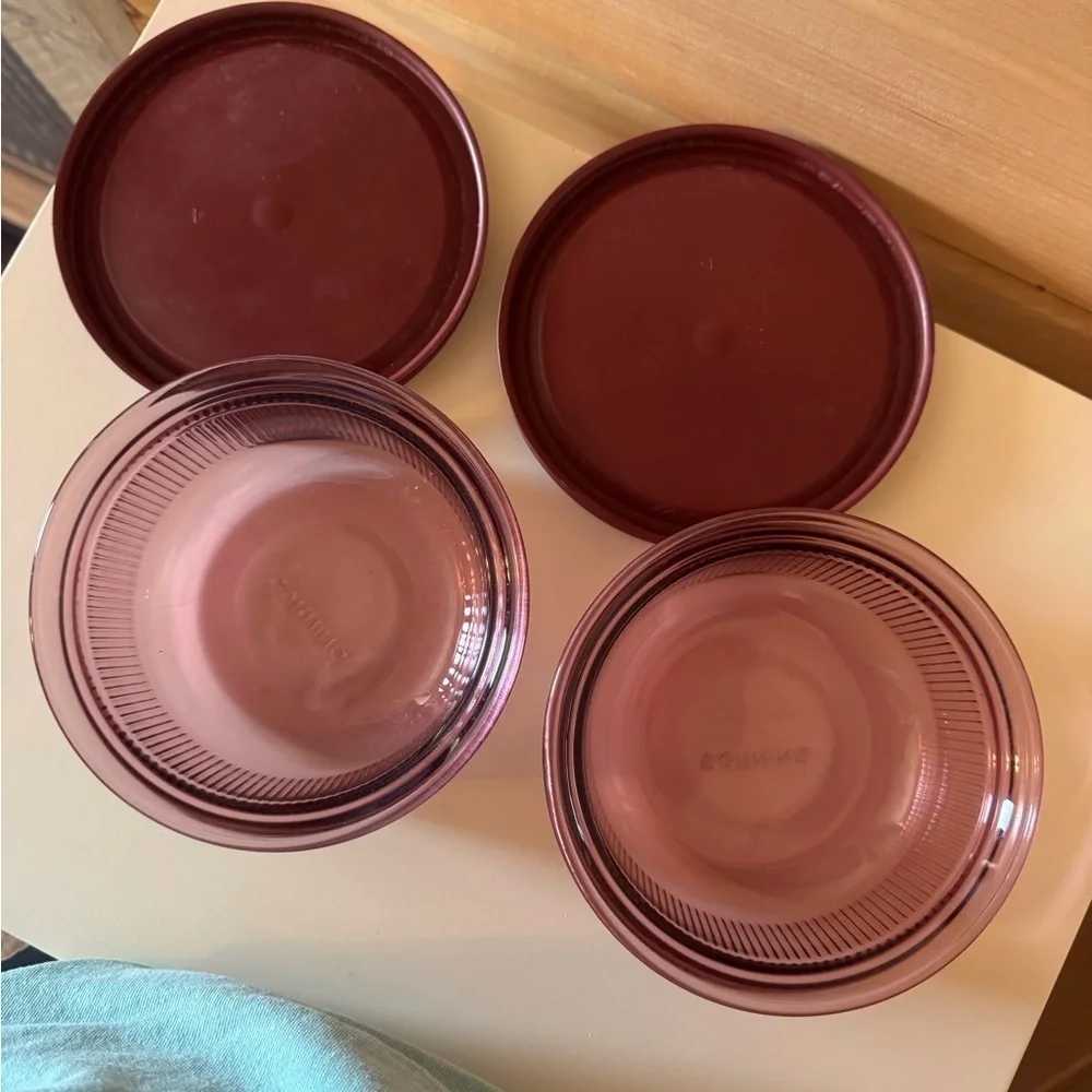 Corning Visions Cranberry food storage set 2-  1 Pint containers with lids